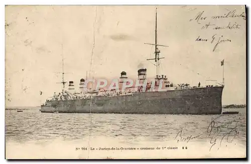 Cartes postales Le Jurien de la Graviere croiseur de 1ere classe Bateau