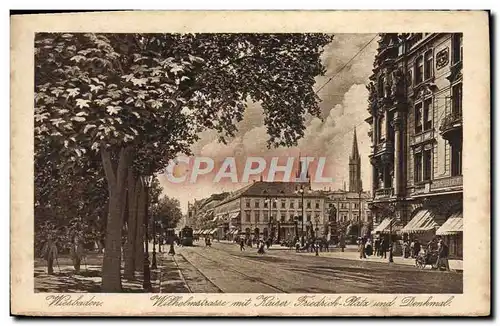 Cartes postales Wiesbaden Wilhemstrasse mit Kaiser Friedrich Platz und Denkmal