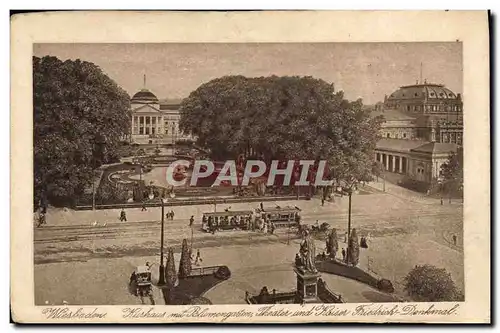 Ansichtskarte AK Wiesbaden Kursaal avec jardin theatre et sttue de l&#39empereur Frederic