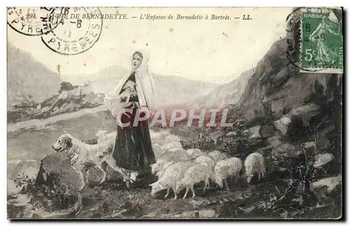 Cartes postales Lourdes L'enfance de Bernadette a Bartres Moutons Chien