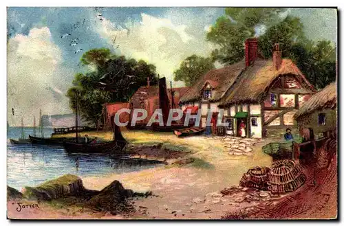 Cartes postales Fantaisie Maisons et petit port Bateaux