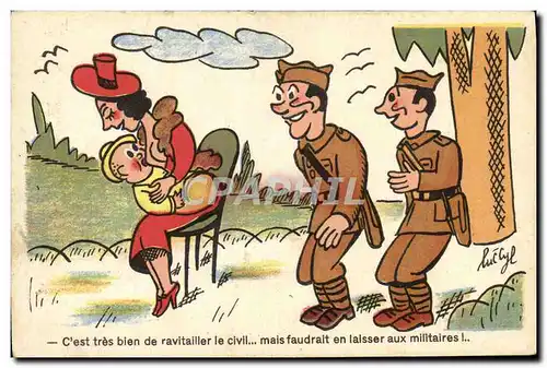 Cartes postales Fantaisie Femme Bebe Soldats Militaria