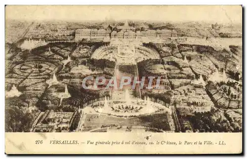 Cartes postales Versailles Vue Generale Prise a vol d&#39oiseau sur le Chateau Le Parc et la Ville