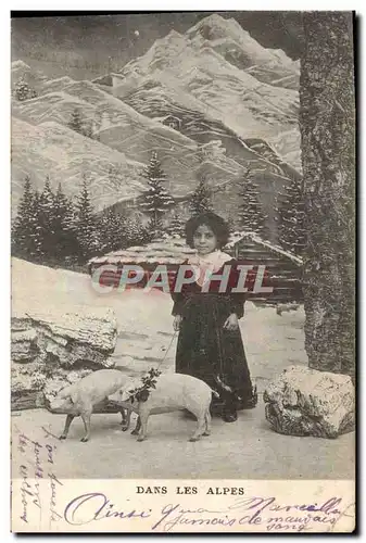 Cartes postales Dans Les Alpes Enfant Cochon Porc