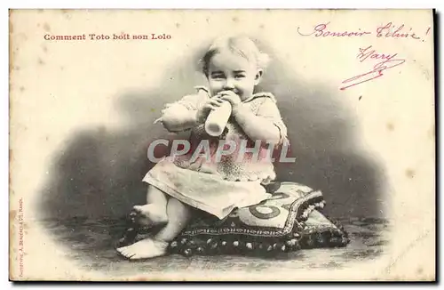 Cartes postales Fantaisie Enfant Bebe Comment Toto boit son lolo