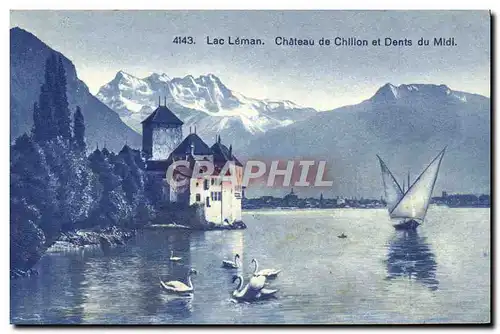 Cartes postales Lac Leman Chateau De Chillon Et Dents Du Midi Cygnes