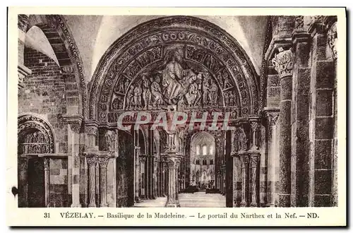 Cartes postales Vezelay Basilique de la Madeleine Le Portail du Narthex et la nef