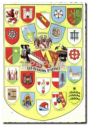 Cartes postales moderne Strasbourg Les Blaons D&#39Alsace Selestat Saverne Licorne lion