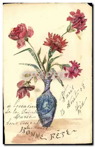 Cartes postales moderne Bonne Fete Fleurs (timbres colles) Timbres Espagne et Etats Unis