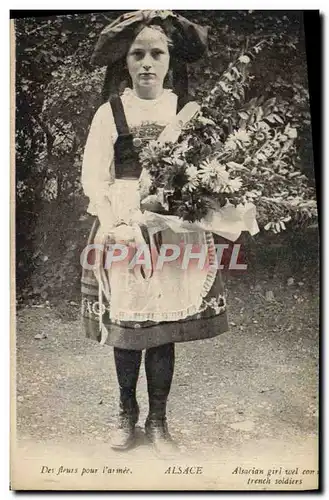 Ansichtskarte AK Alsace Enfant Des fleurs pour l&#39armee Militaria