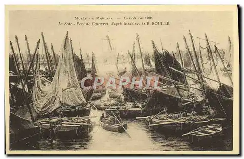 Cartes postales Musee De Morlaix Salon de 1901 Le Soir Port de Camarel d&#39apres le tableau de Bouille Bateaux