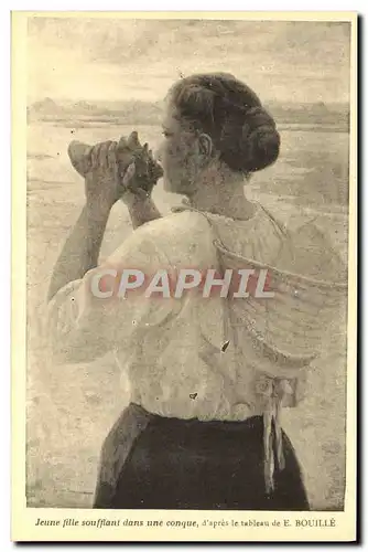 Ansichtskarte AK Jeune fille soufflant dans une conque d&#39apres le tableau de Bouille