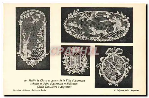 Cartes postales Motifs de Chasse et Armes de la Ville d&#39Argentan executes en Point d&#39Argentan et d&#39Alen