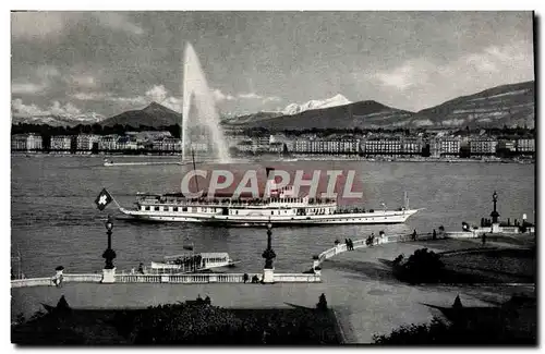 Cartes postales moderne Geneve La rade le jet d&#39eau et le Mont Blanc Bateau