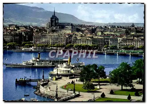 Cartes postales moderne Geneve La Rotonde du Quai du Mont Blanc et la Ville bateau