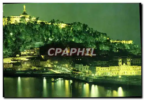 Moderne Karte San Sebastian Vista nocturna del Monte URgull y Ayuntamiento