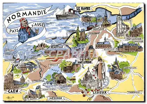 Moderne Karte Les Provinces Francaises Normandie Pays d&#39Auge Lisieux Caen Mezidon Le Havre