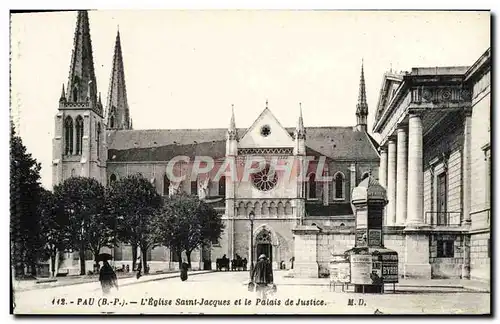 Cartes postales Pau L'Eglise Saint Jacques Et Le Palais De Justice