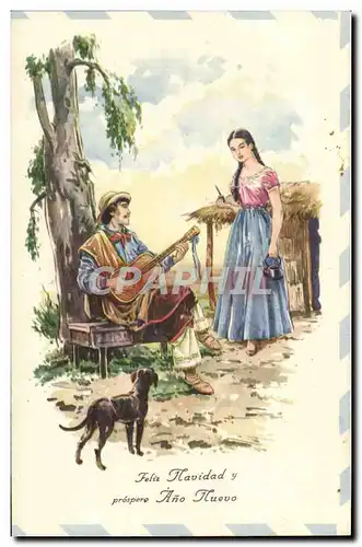 Cartes postales moderne F Nouvel an Chien Guitare