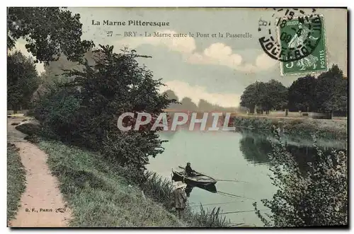 Cartes postales La Marne Pittoresque Bry La Marne entre Le Pour Et La Passerelle Peche Pecheur