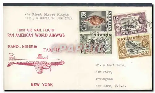 Lettre 1er vol Etats Unis Kamo Nigerio New York 26 6 1956