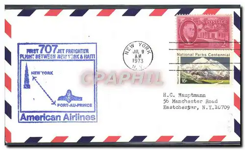 Lettre 1er vol Etats Unis 707 New York Haiti 9 7 1973