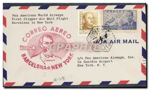 Lettre 1er vol Barcelona New York 9 11 1948