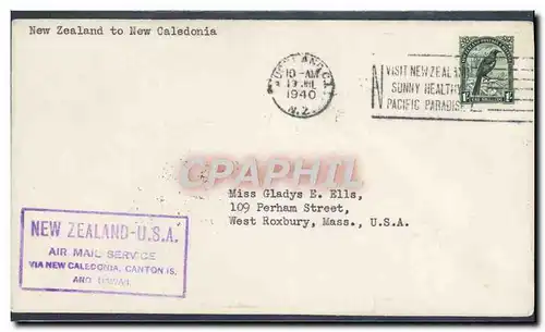 Lettre 1er vol New Zealand to New Caledonia 19 7 1940