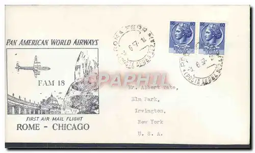 Lettre 1er vol Rome chicago 3 6 1957