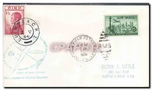 Lettre 1er vol Etats Unis Detroit Ireland Detroit Round TRip 30 4 1954