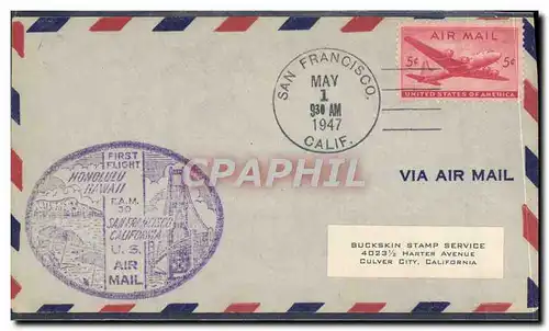 Lettre Etats Unis 1er vol Honolulu Hawaii San Francisco 1 5 1947