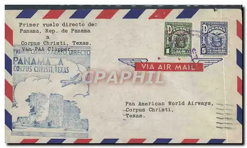 Lettre Panama 1er vol Corpus Christi 16 12 1946