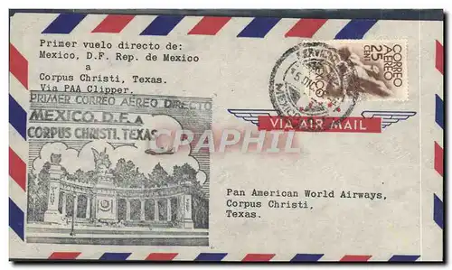 Lettre Mexico 1er vol Corpus Christi 15 12 1946