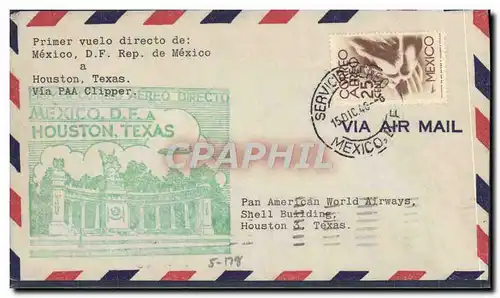 Lettre Mexico 1er vol Houston 15 12 1946