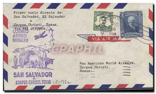 Lettre San Salvador 1er vol Corpus Christi 16 12 1946