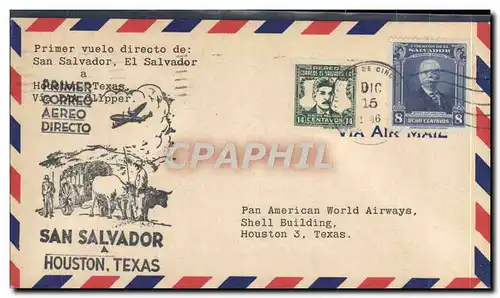 Lettre San Salvador 1er vol Houston 15 12 1946