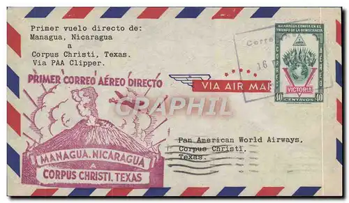 Lettre Nicaragua 1er vol Managua Corpus Christi 16 12 1946