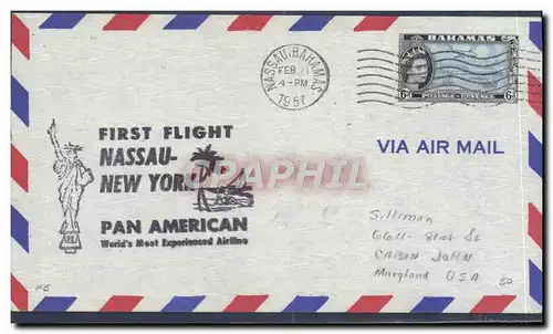 Lettre Bahamas 1er vol Nassau New York 21 2 1957