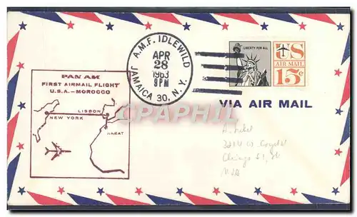 Lettre 1er Vol Etats Unis New York Lisbon Rabat 28 4 1963