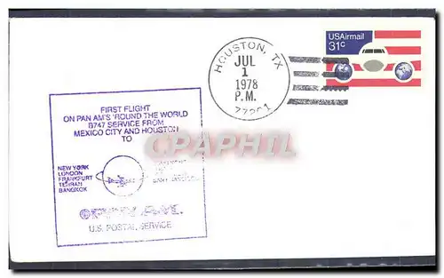 Lettre 1er Vol Etats Unis New York 1 7 1978 to San Francisco