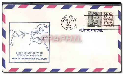 Lettre 1er Vol Etats Unis New York Moscow 15 7 1968