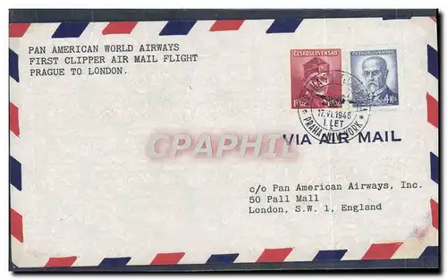 Lettre 1er Vol Tchecoslovaquie Prague to London 17 6 1946