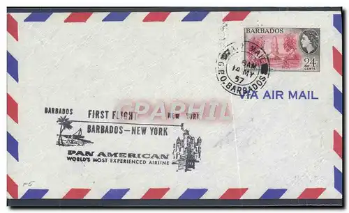 Lettre 1er Vol Barbados New York 14 5 1957