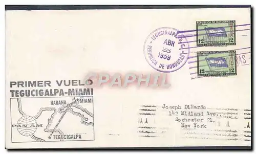 Lettre 1er Vol Honduras Tegucigalpa Miami 28 4 1959