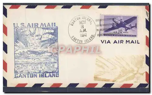 Lettre Etats Unis 1st flight to Suva Canton Island 8 11 1941