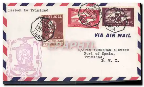 Lettre Portugal 1st flight Lisbon to Trinidad 6 2 1942