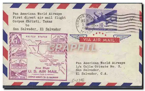 Lettre Etats Unis 1st flight Corpus Christi Texas San Salvador El Salvador 16 12 1946