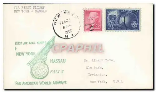 Lettre Etats Unis 1st flight New York Nassau 21 2 1957