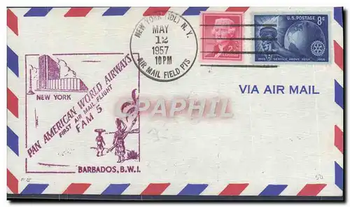 Lettre Etats Unis 1st flight New York Barbados 12 5 1957