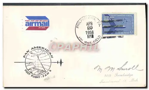 Lettre Etats Unis 1st flight FAM5 Philadelphia 29 4 1958